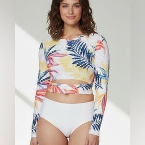 Calia Women’s Keyhole Crop‎ Rashguard Watercolor Palms Long Sleeve Size Medium